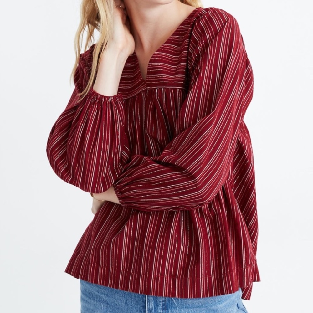 Madewell Tunic Blouse in Burgundy, Pink, Silver